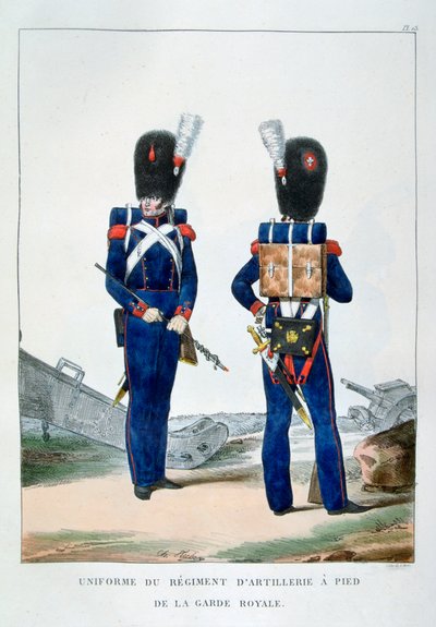 Kraliyet muhafızlarının yaya topçu alayının üniforması, Fransa, 1823. by Charles Etienne Pierre Motte