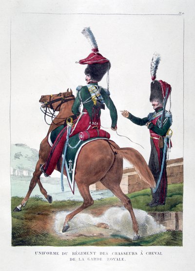 Fransız kraliyet muhafızlarının atlı şövalye alayının üniformaları, 1823. by Charles Etienne Pierre Motte