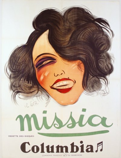 Fransız şarkıcının reklamını yapan Columbia Records afişi, Missia, c.1935 by Charles Felix Gir