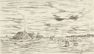 Düz arazide çiftlik evleri by Charles Francois Daubigny