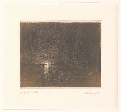 Bir göl üzerinde gece manzarası geceyi etkile by Charles Francois Daubigny