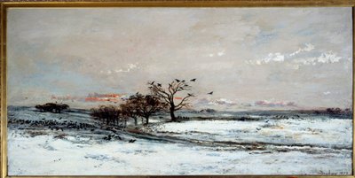 Batan güneşin altında kar manzarası. Charles Francois Daubigny