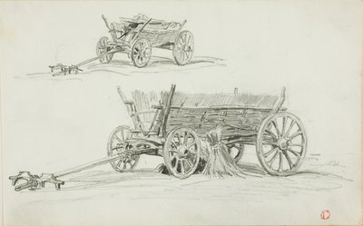 Bir Öküz Arabasının İki Eskizi by Charles Francois Daubigny