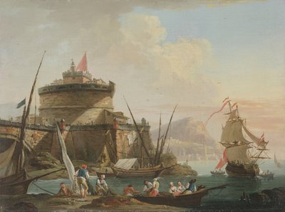 Gün batımında liman sahnesi by Charles Francois Lacroix de Marseille