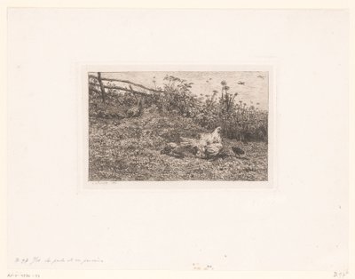 Kip kuikens koyar tavuk ve civcivleri by Charles François Daubigny (attributed to)