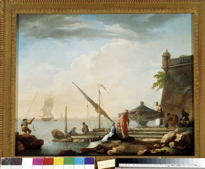 Çeşmede Akdeniz limanı. Charles Francois Grenier de la Croix dit Lacroix de Marseille (1720-1782) tarafından yapılan resim Özel koleksiyon, Marsilya. by Charles-François Grenier de Lacroix