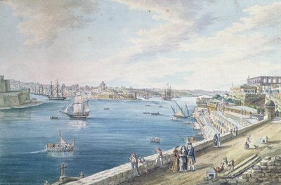 The Grand Harbour, Valetta, Malta (wc) by Charles Frederick de Brocktorff