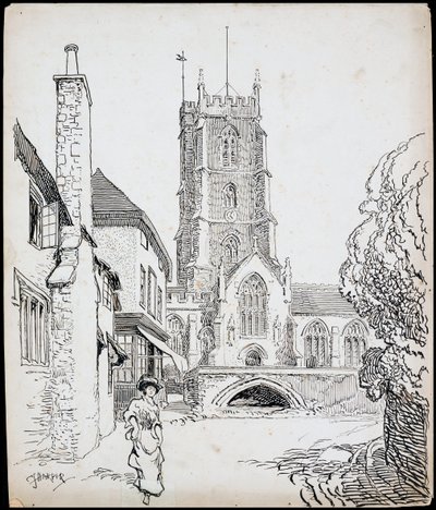 St George, Dunster, Somerset Manastırı Kilisesi'nin güneyinden bir görünüm by Charles George Harper