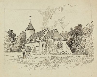 Tanımlanamayan bir kilisenin dış görünümü (kağıt üzerine kalem ve mürekkep) by Charles George Harper