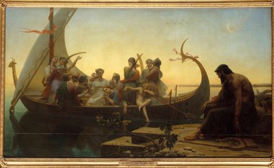 Kayıp illüzyonlar veya akşam Çıkış yapan bir drakkardaki karakterleri betimleyen alegorik bir sahne, bir adam lir ile iskelede kalır. Charles Gleyre (1806-1874) 19. yüzyıl Güneşi tarafından yapılan resim. 1,56x2,38 m by Charles Gleyre