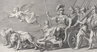 Üç aslanın çizdiği bir arabada Mars, 1749. by Charles Grignion