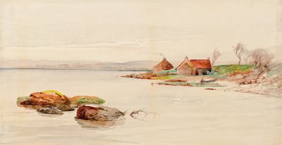 Kulübeler ile Sahil Manzarası (suluboya) by Charles Gustav Louis Phillips