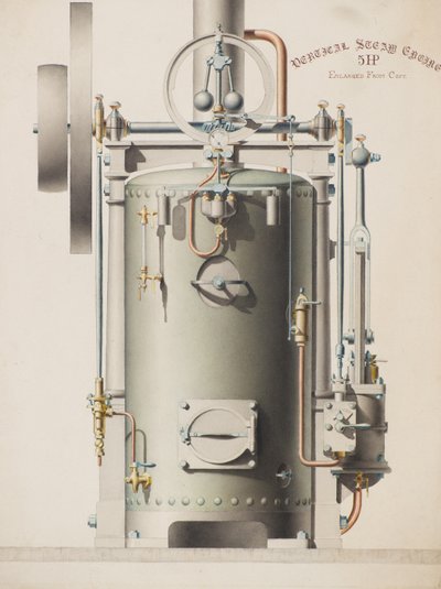 Dikey Buhar Motoru, 5HP (suluboya) by Charles Gustav Louis Phillips