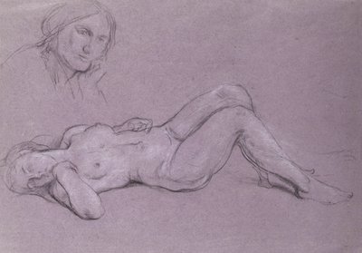 Eline dayamış bir kadının başının incelenmesi ile uzanmış çıplak bir kadın figürünün incelenmesi by Charles Haslewood Shannon