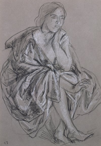 Oturan bir kadının çalışması, Oturan Kadın Draped (kağıt üzerinde tebeşir) by Charles Haslewood Shannon