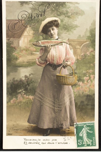 Eski kartpostal/Nisan Balığı/Belle Epoque Kadını by Augustus Kollner