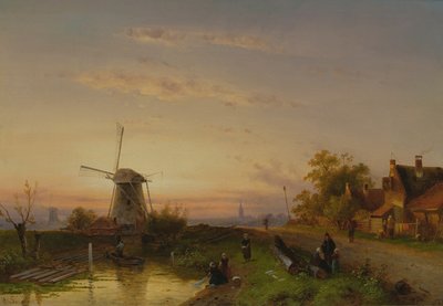 Gün batımında yel değirmeni by Charles Henri Joseph Leickert