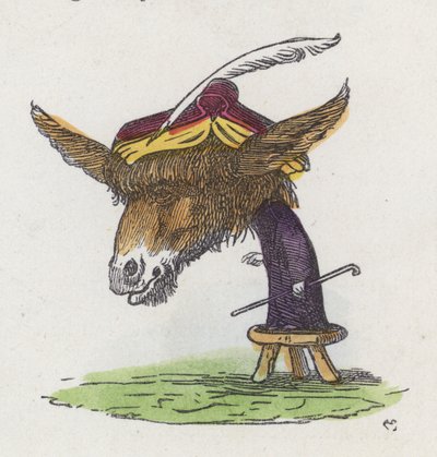 Bir taburede duran eşek (renkli gravür) by Charles Henry (after) Bennett