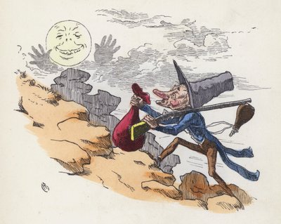 Aya ateş etmek için bir tepeye tırmanan adam (renkli gravür) by Charles Henry (after) Bennett
