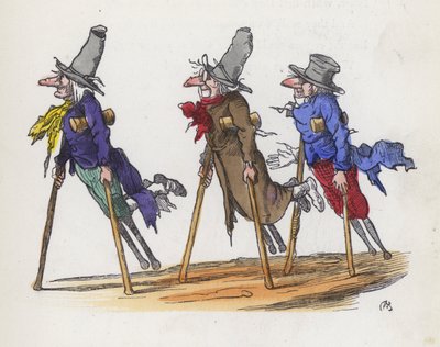Üç engelli dilenci (renkli gravür) by Charles Henry (after) Bennett