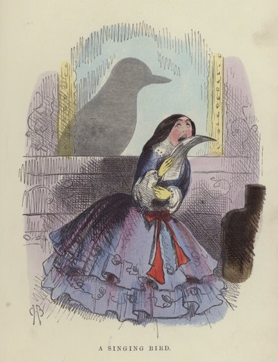 Şarkı Söyleyen Kuş (renkli gravür) by Charles Henry Bennett
