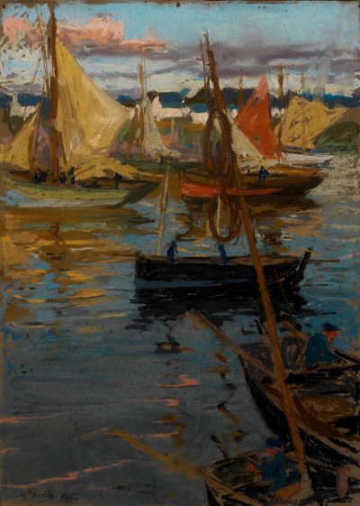 Gölgede Gül İzli Bir Akşam Parıltısı (Boats Concarneau) by Charles Henry Fromuth