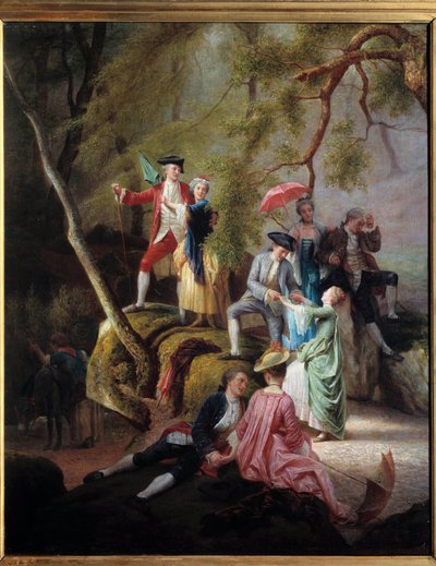Soyluların yürüyüşü sırasında ülke eğlencesi Gallant Scene. Charles Gustave Housez (1822-1880) 19. yüzyıl tablosu. Özel koleksiyon by Charles Housez