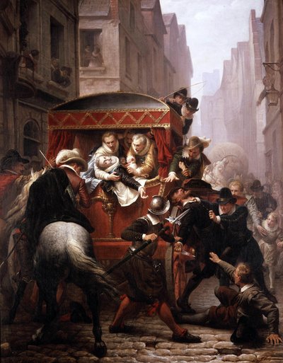 Fransız Kralı Henri IV'ün 1610'da Paris'te Ravaillac tarafından öldürülmesi (tuval üzerine yağlı boya) by Charles Housez