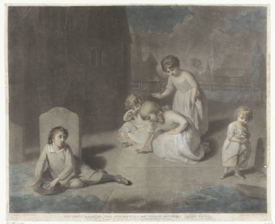 Çocuklar bir mezarlıkta Annelerinin mezar taşındaki yazıyı okuyan çocuklar (nesne üzerindeki başlık) by Charles Howard Hodges