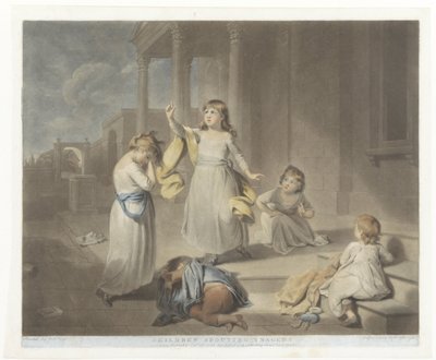 Çocuklar bir trajedi oynuyor Çocukların Trajedisini Saçmalaması (nesne üzerindeki başlık) by Charles Howard Hodges