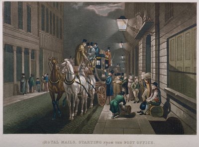 General Post Office dışında posta arabası, Lombard Street, Londra Şehri, 1827 by Charles Hunt