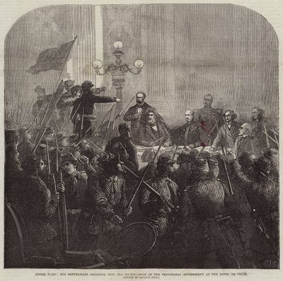 Paris'te, Kızıl Cumhuriyetçiler, Hotel De Ville'deki Geçici Hükümetin Konsey Odasına girdiler. by Charles J. Staniland