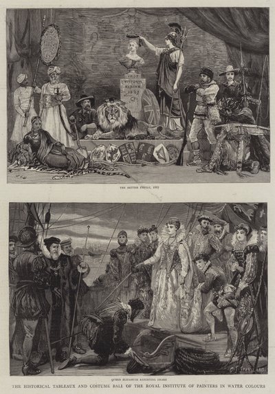 Kraliyet Ressamlar Enstitüsü'nün Sulu Boyalarda Tarihsel Tablosu ve Kostüm Balosu by Charles J. Staniland