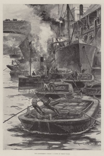The Lightermen's Strike, Fresh Wharf'ta Bir Sahne by Charles John de Lacy