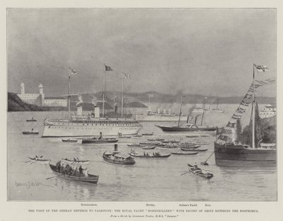 Alman İmparatoru'nun Filistin'i Ziyareti, Kraliyet Yatı Hohenzollern, Eskort Gemilerle Boğaz'a Giriyor by Charles John de Lacy