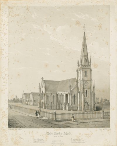 Burton-upon-Trent - Christ Church and Schools: gravür, nd [1789-1850] (baskı) by Charles Joseph Hullmandel