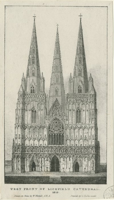 Lichfield Katedrali - Batı Cephesi: gravür, 1819 by Charles Joseph Hullmandel