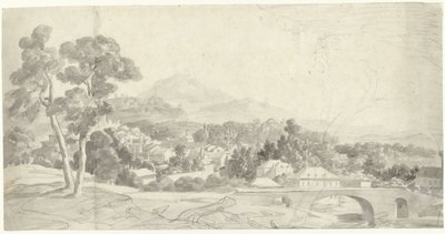 Bir köprünün yanında bir şehir manzarası by Charles Joseph Natoire (attributed to)