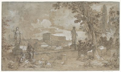 Roma'daki Palatine Tepesi'ndeki Farnesian Bahçeleri'nin bir bölümünün görünümü by Charles Joseph Natoire