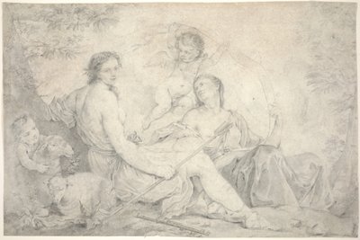 Efsanevi Bir Manzarada Hestia, c.1760 (parşömen üzerine grafit) by Charles Joseph Natoire