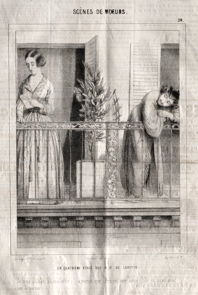 Görgü sahneleri: Dördüncü kat rue N. D. de Lorette. Sanırım mektubumu okuyor... by Charles Joseph Traviès de Villers