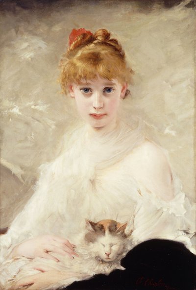 Kedili Genç Kız; kedili kız, by Charles Joshua Chaplin