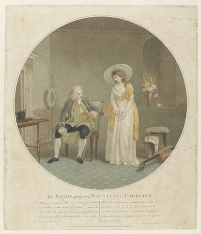 Beyaz güllü kadın ve sandalyede bir adam Baron, Walstein'ı Caroline'a teklif ediyor (nesnedeki başlık) by Charles Knight