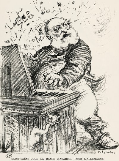 Fransız besteci, piyanist ve orgcu Charles Camille Saint-Saens'in karikatürü by Charles Leandre