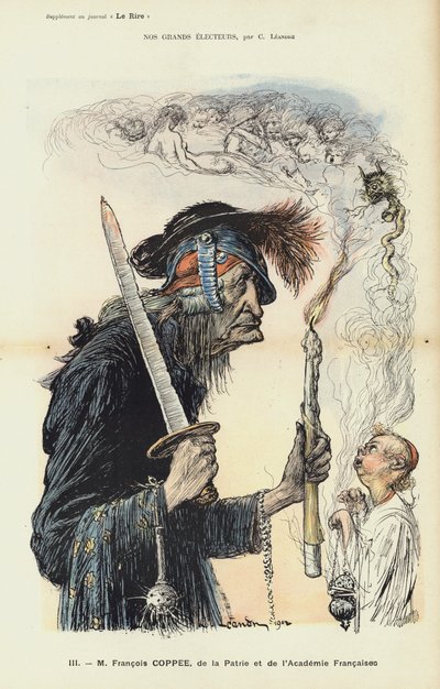 Francois Coppee, Fransız yazar ve milliyetçi, Le Rire için illüstrasyon by Charles Leandre