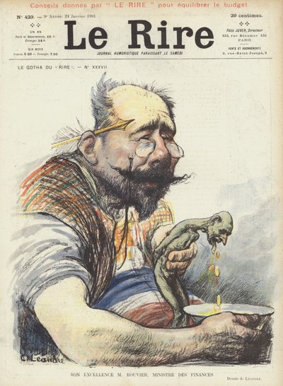 Ekselansları Bay Rouvier, Maliye Bakanı. Le Rire için İllüstrasyon by Charles Leandre