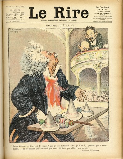 Le Rire Kapağı için İllüstrasyon, 07/02/1920 - Devlet Adamı - David Lloyd George ve Ebert Friedrich (1871-1925) by Charles Leandre