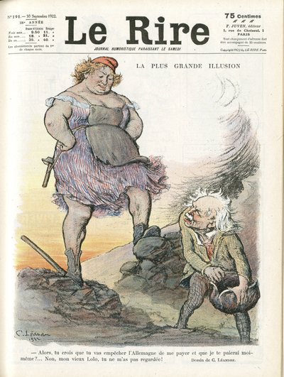 Le Rire Kapağı için Charles Leandre (1862-1934) çizimi, 30/09/22 - En büyük yanılsama - Almanya Prusya, İngiltere Büyük Britanya, Tazminatlar - Marianne, David Lloyd George (1863-1945) - Trivialite by Charles Leandre