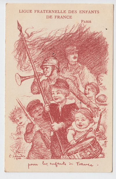 Kartpostal, Renkli Hiciv: Fransa Çocuklarının Kardeş Birliği - 14-18 Savaşı, Çocukluk, Vatanseverlik Günleri Çizimi, Charles Leandre (1862-1934) by Charles Leandre