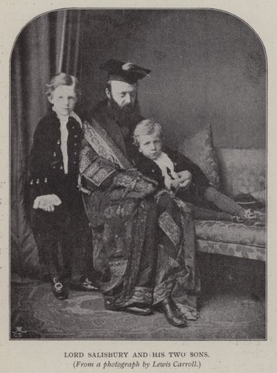 Lord Salisbury ve İki Oğlu (s/b fotoğraf) by Charles Lutwidge Dodgson